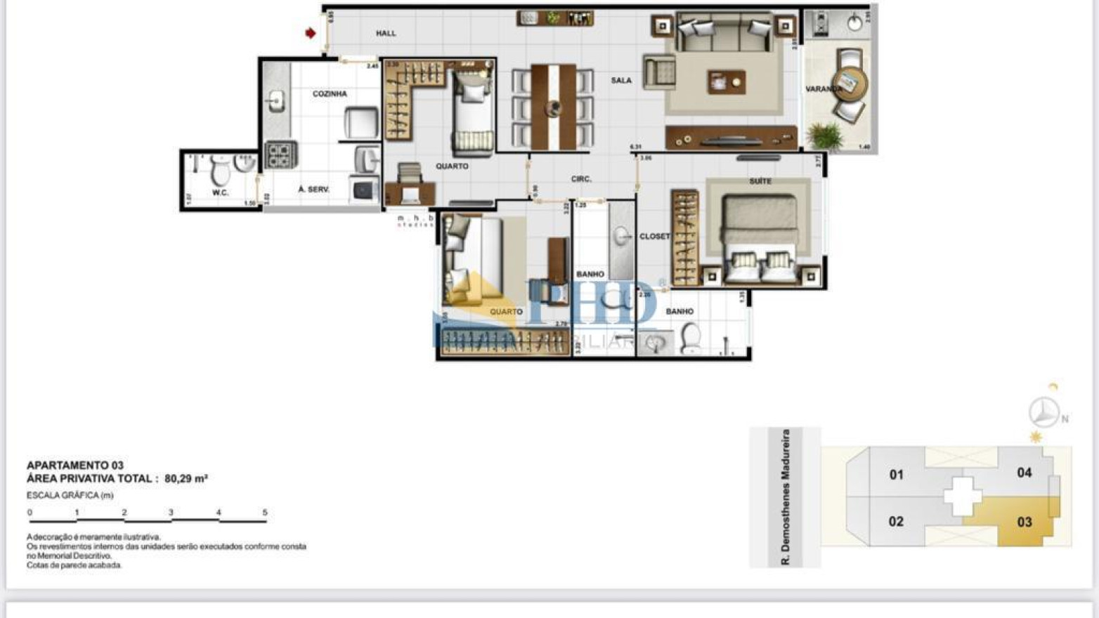 Apartamento 3 Quartos 80m² 